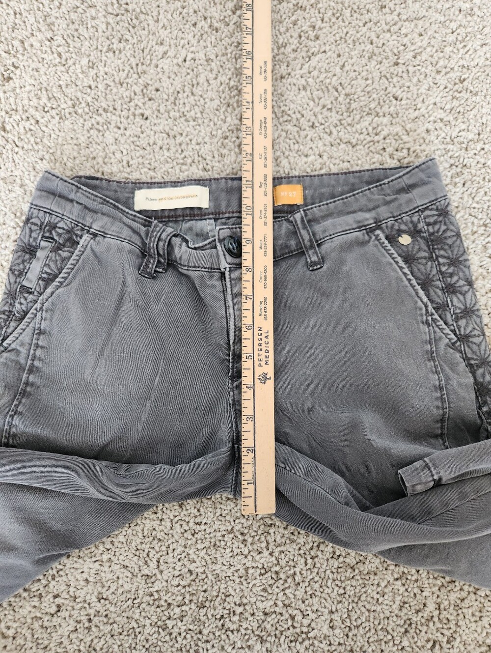 Pilcro & The Letterpress Straight Hyphen Pant Gray Abstract Embroidered Size 27 - Picture 8 of 12